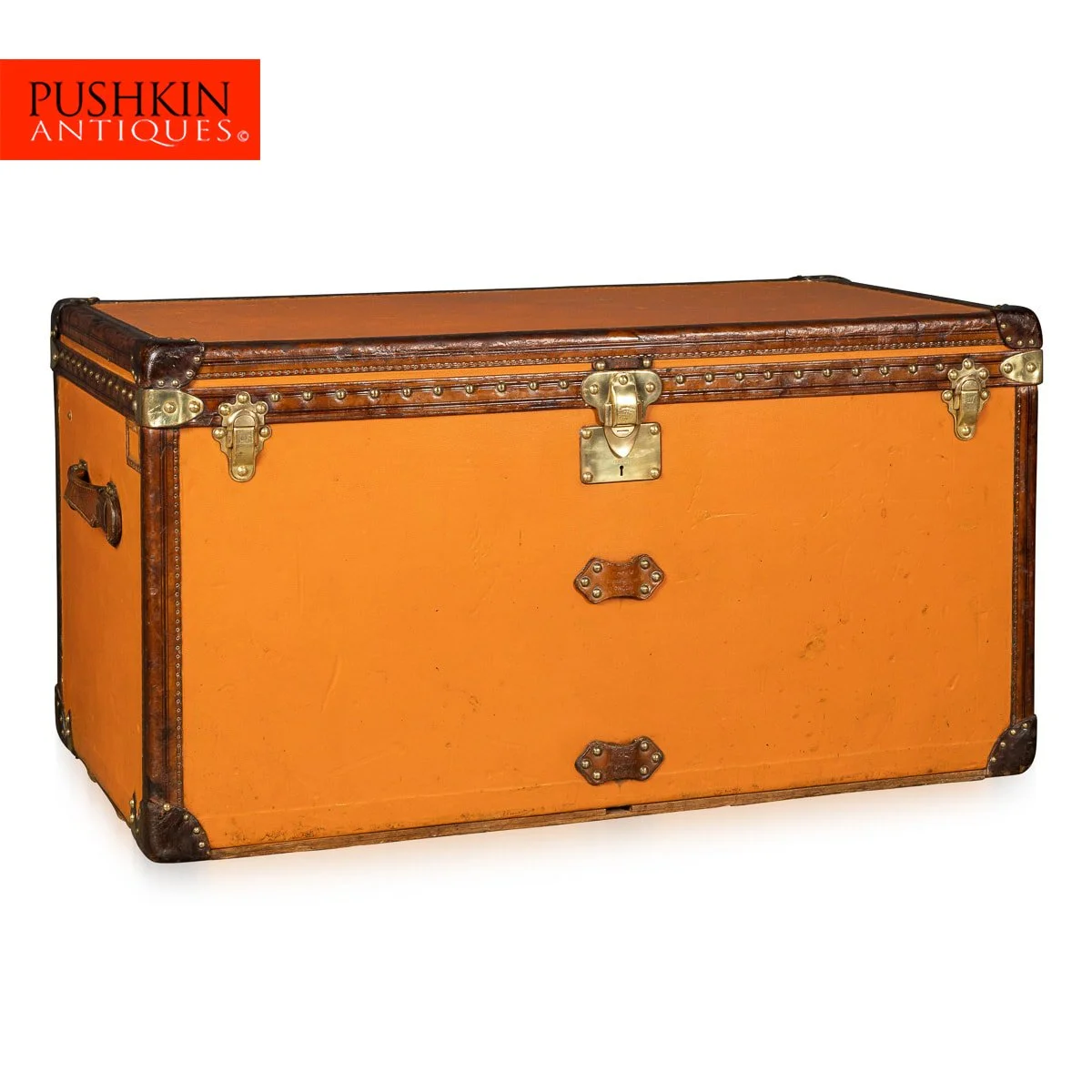 Pushkin Antiques - 20thC LOUIS VUITTON MALLE HAUTE TRUNK IN ORANGE %22VUITTONITE%22 CANVAS c.1900 - 02.jpg