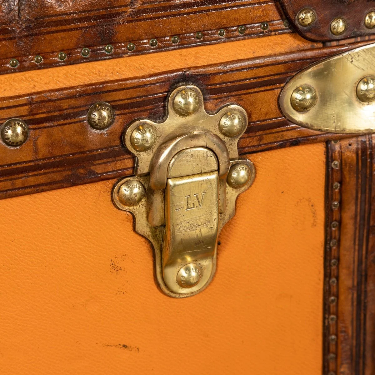 Pushkin Antiques - 20thC LOUIS VUITTON MALLE HAUTE TRUNK IN ORANGE %22VUITTONITE%22 CANVAS c.1900 - 24.jpg