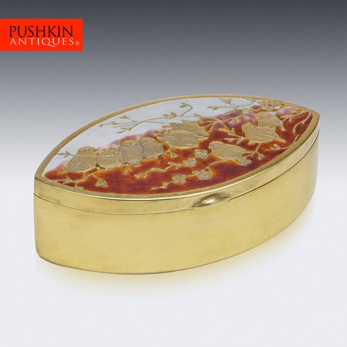 ANTIQUE 19thC RUSSIAN PRESENTATION 14k GOLD & ENAMEL SNUFF BOX c.1870 —  Pushkin Antiques