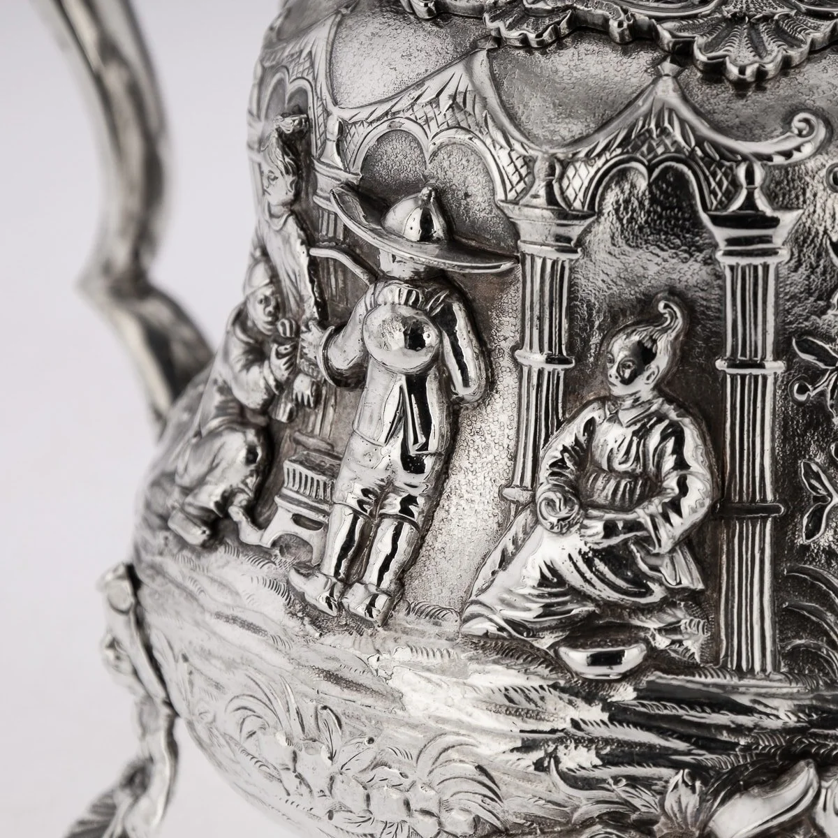 PUSHKIN ANTIQUES - ANTIQUE 19thC VICTORIAN SOLID SILVER CHINOISERIE STYLE TEA SET, E FARRELL c.1838 - 30.jpg