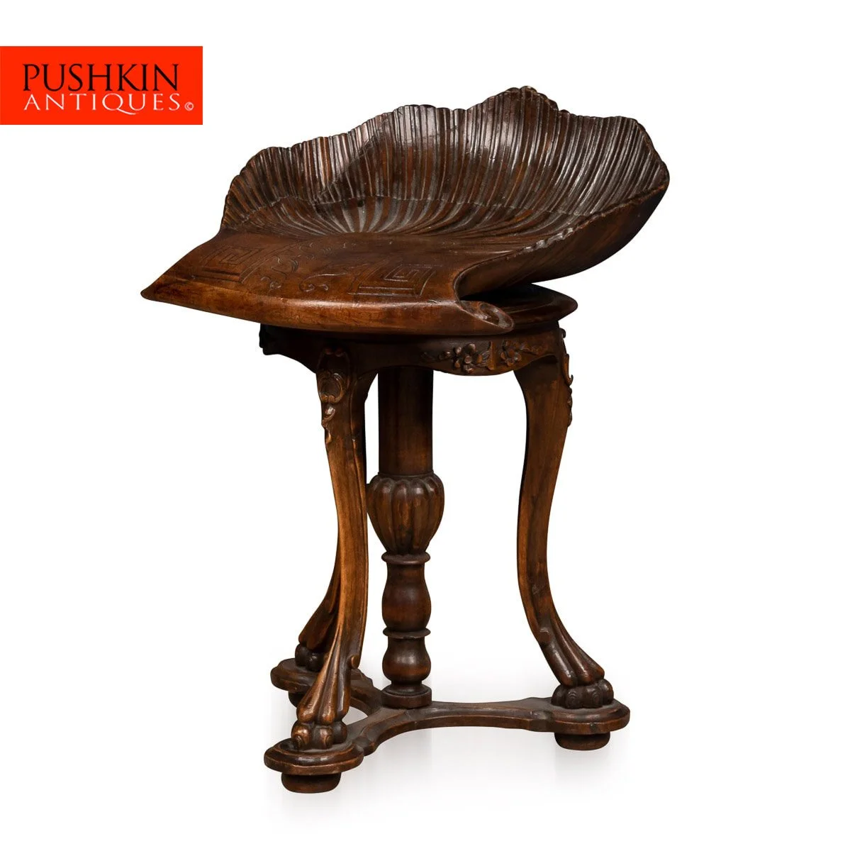 PUSHKIN ANTIQUES - GORGEOUS FRUITWOOD GROTTO PIANO STOOL, VENICE c.1880 - 02.jpg