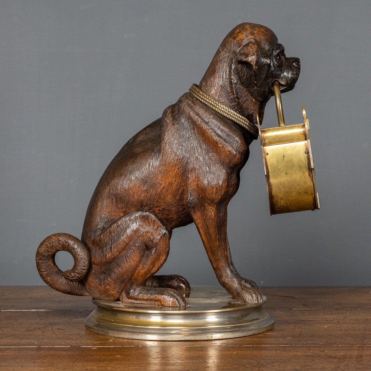 PUSHKIN ANTIQUES - ANTIQUE 20thC GERMAN BLACK FOREST DOG CLOCK HOLDER c.1900 - 07.jpg