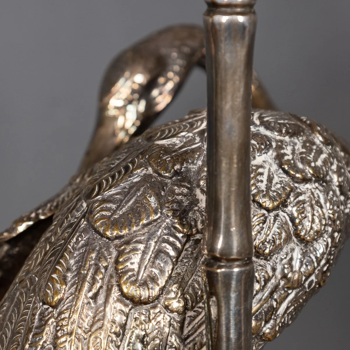 PUSHKIN ANTIQUES - MID 20thC SPANISH PAIR OF SILVER PLATED CRANE DESIGN LAMPS. VALENTI c.1960 - 19.jpg