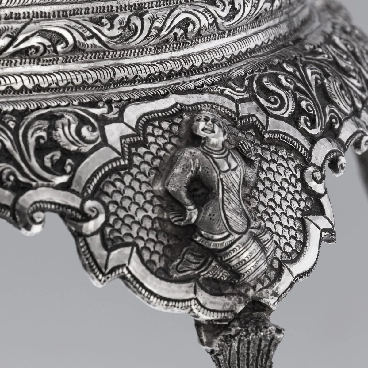 PUSHKIN ANTIQUES - ANTIQUE 19thC BURMESE SOLID SILVER BETEL BOX ON STAND, RANGOON c.1890 - 42.jpg