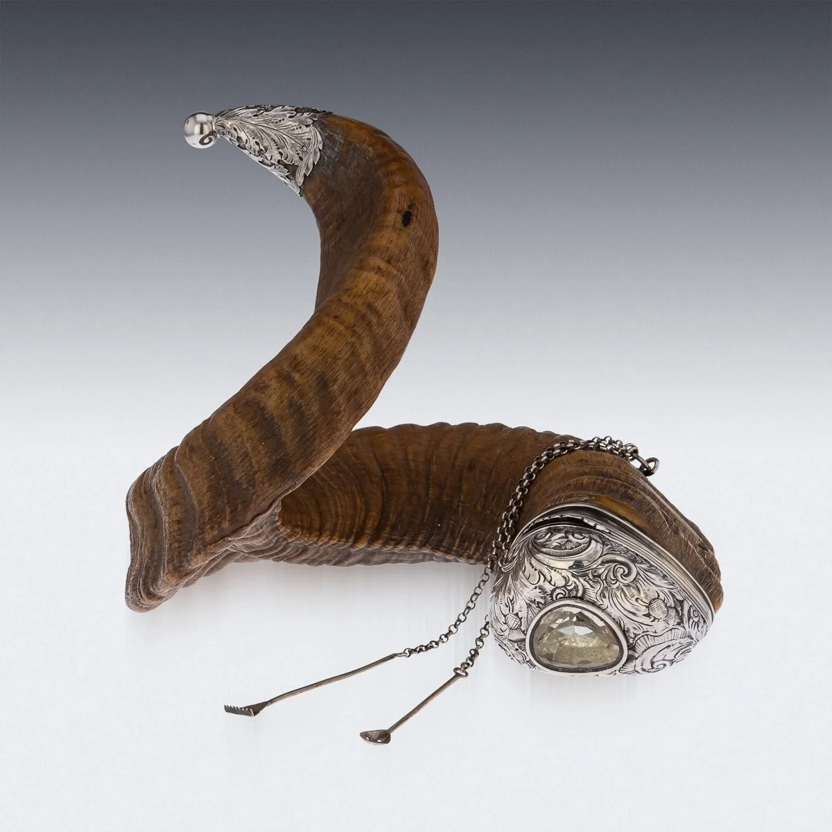 PUSHKIN ANTIQUES - ANTIQUE 19thC SCOTTISH HORN, CITRINE & SOLID SILVER TABLE SNUFF MULL c.1870 - 03.jpg