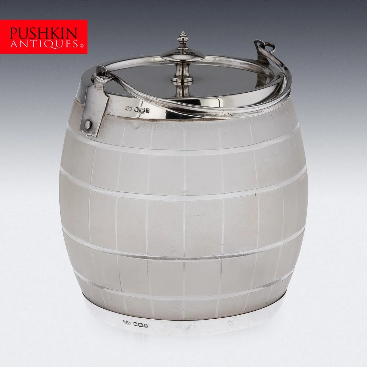 ANTIQUE 19thC VICTORIAN SOLID SILVER & GLASS 'WHISKY BARREL' ICE BUCKET