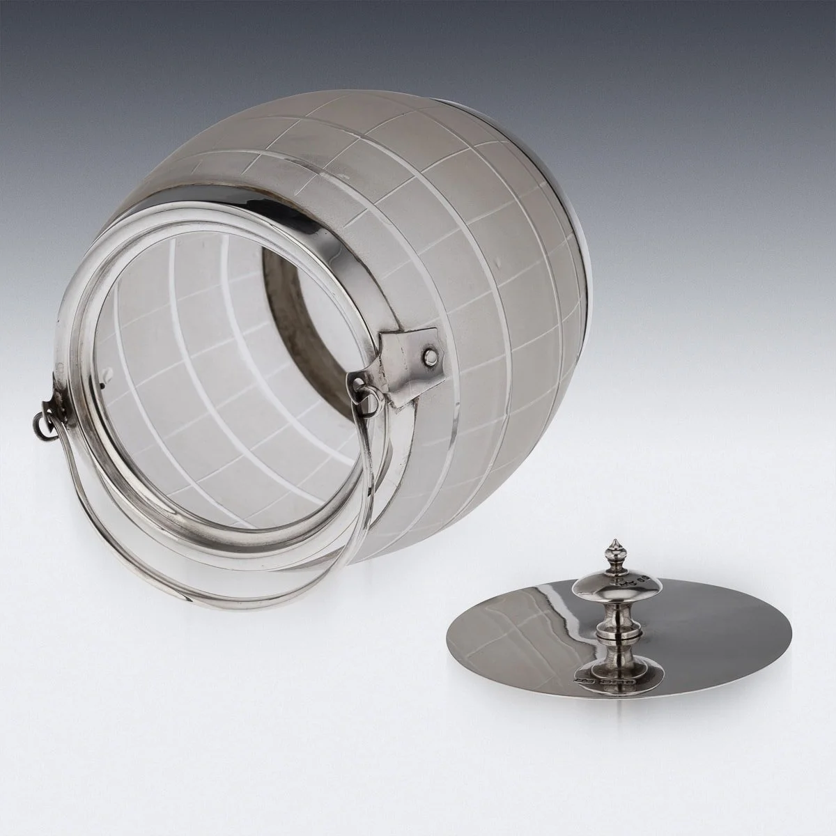 ANTIQUE 19thC VICTORIAN SOLID SILVER & GLASS 'WHISKY BARREL' ICE BUCKET