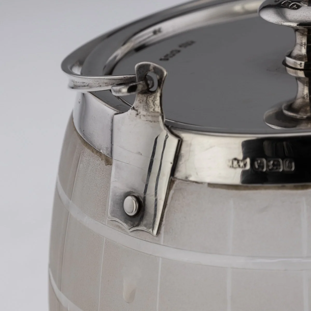 ANTIQUE 19thC VICTORIAN SOLID SILVER & GLASS 'WHISKY BARREL' ICE BUCKET