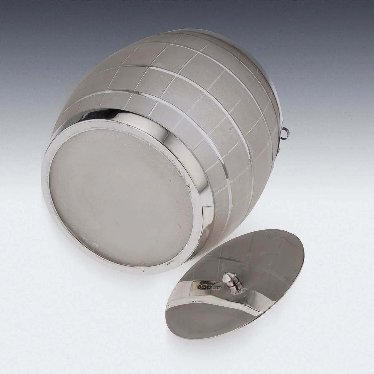 ANTIQUE 19thC VICTORIAN SOLID SILVER & GLASS 'WHISKY BARREL' ICE BUCKET