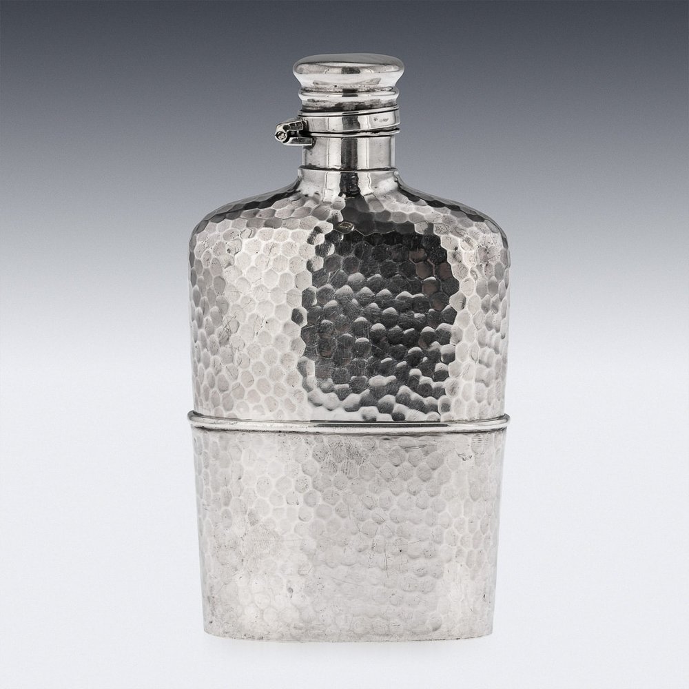 ANTIQUE 19thC AMERICAN SOLID SILVER HIP FLASK, GORHAM c.1880 — Pushkin  Antiques