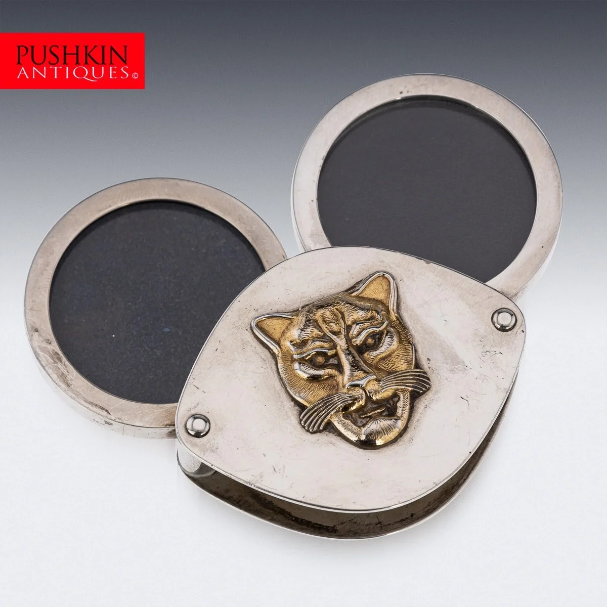 PUSHKIN ANTIQUES - STYLISH JAGUAR SOLID SILVER PORTABLE PHOTO FRAME, LONDON c.2002 - 02.jpg