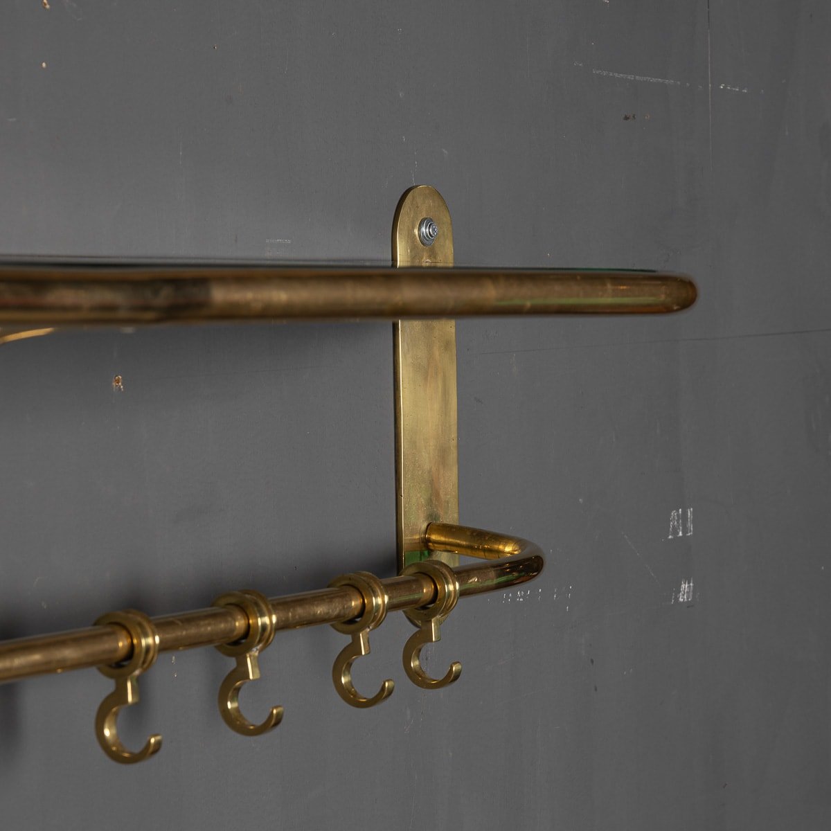 A WALL MOUNTED BRASS COAT & HAT RACK — Pushkin Antiques