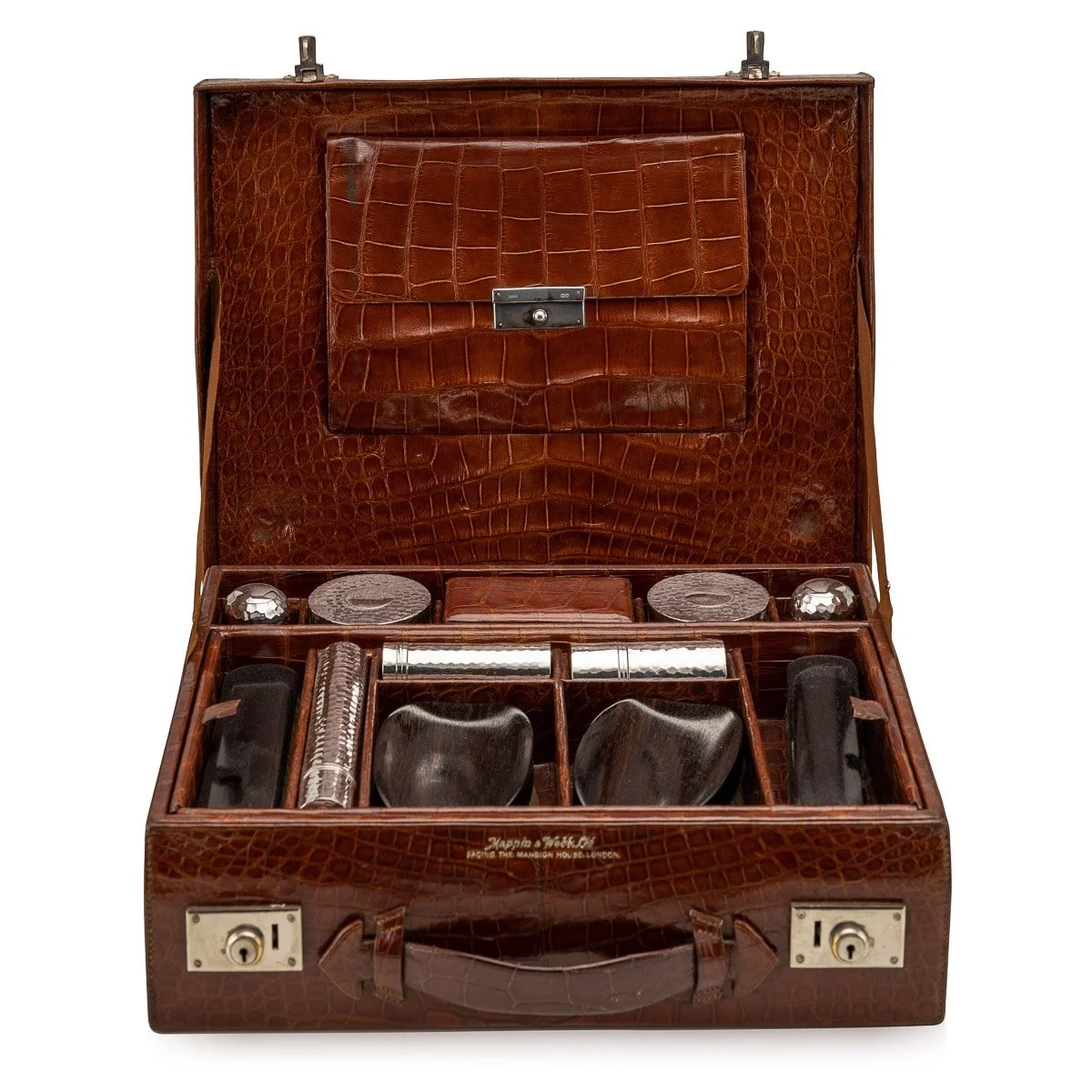 PUSHKIN ANTIQUES - ANTIQUE 20thC BRITISH MADE CROCODILE TRAVEL OVERNIGHT VANITY CASE c.1900 - 03.jpg