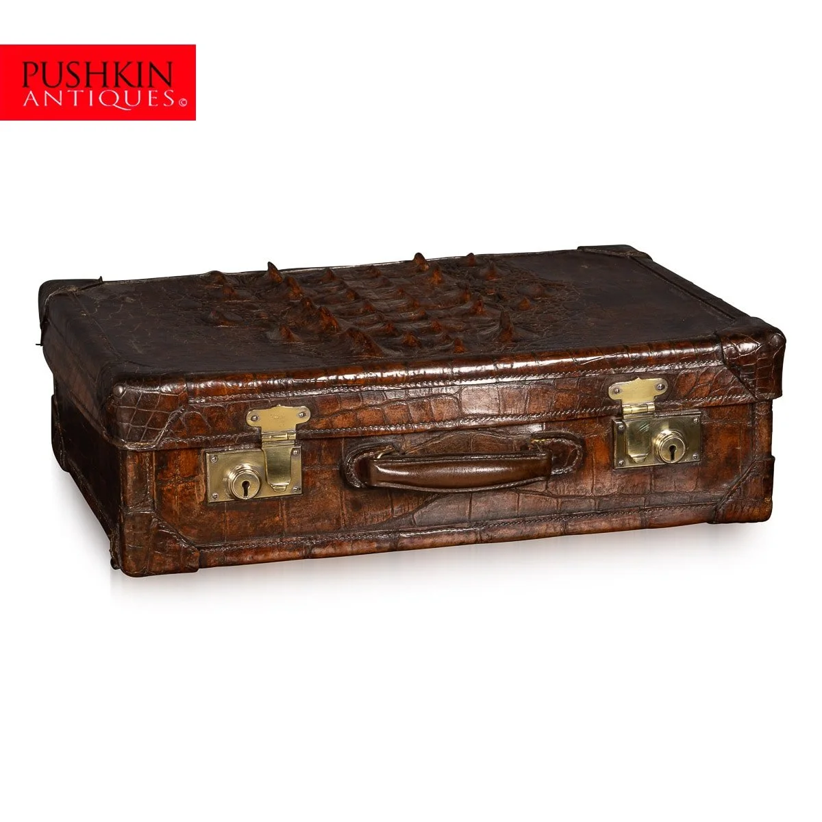 PUSHKIN ANTIQUES - ANTIQUE 20thC BRITISH MADE CROCODILE TRAVEL PICNICK CASE c.1900 - 02.jpg