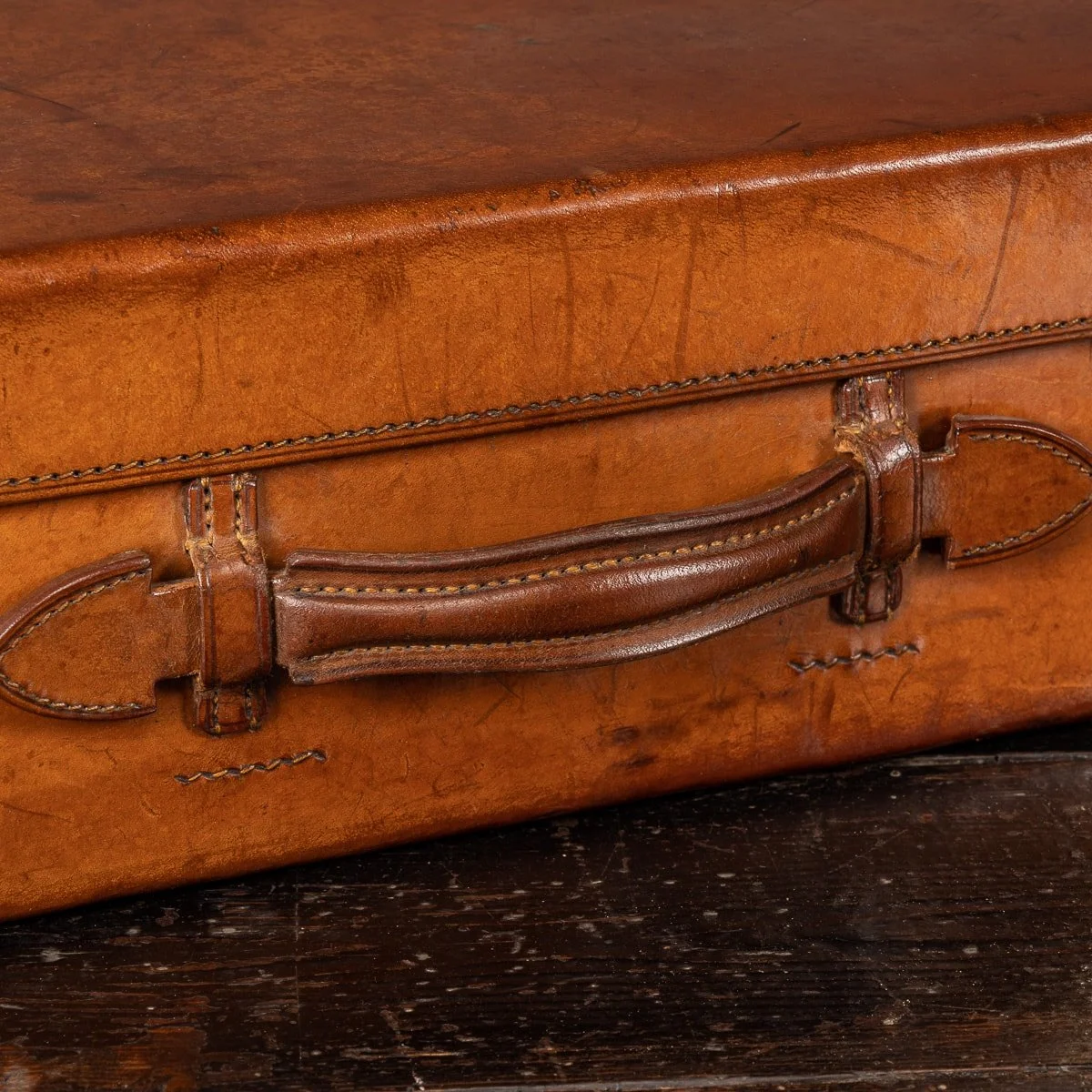 PUSHKIN ANTIQUES - ANTIQUE 20thC SMALL BRIDLE LEATHER HAT TRUNK c.1920 - 21.jpg