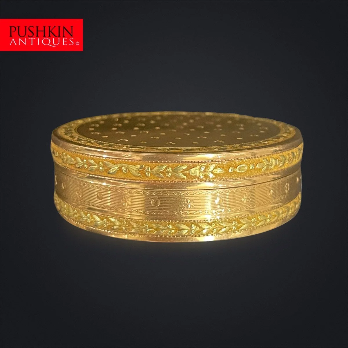 PUSHKIN ANTIQUES - ANTIQUE 18thC FRENCH THREE-COLOUR 18k GOLD ROUND SNUFF BOX c.1790 - 02.jpg