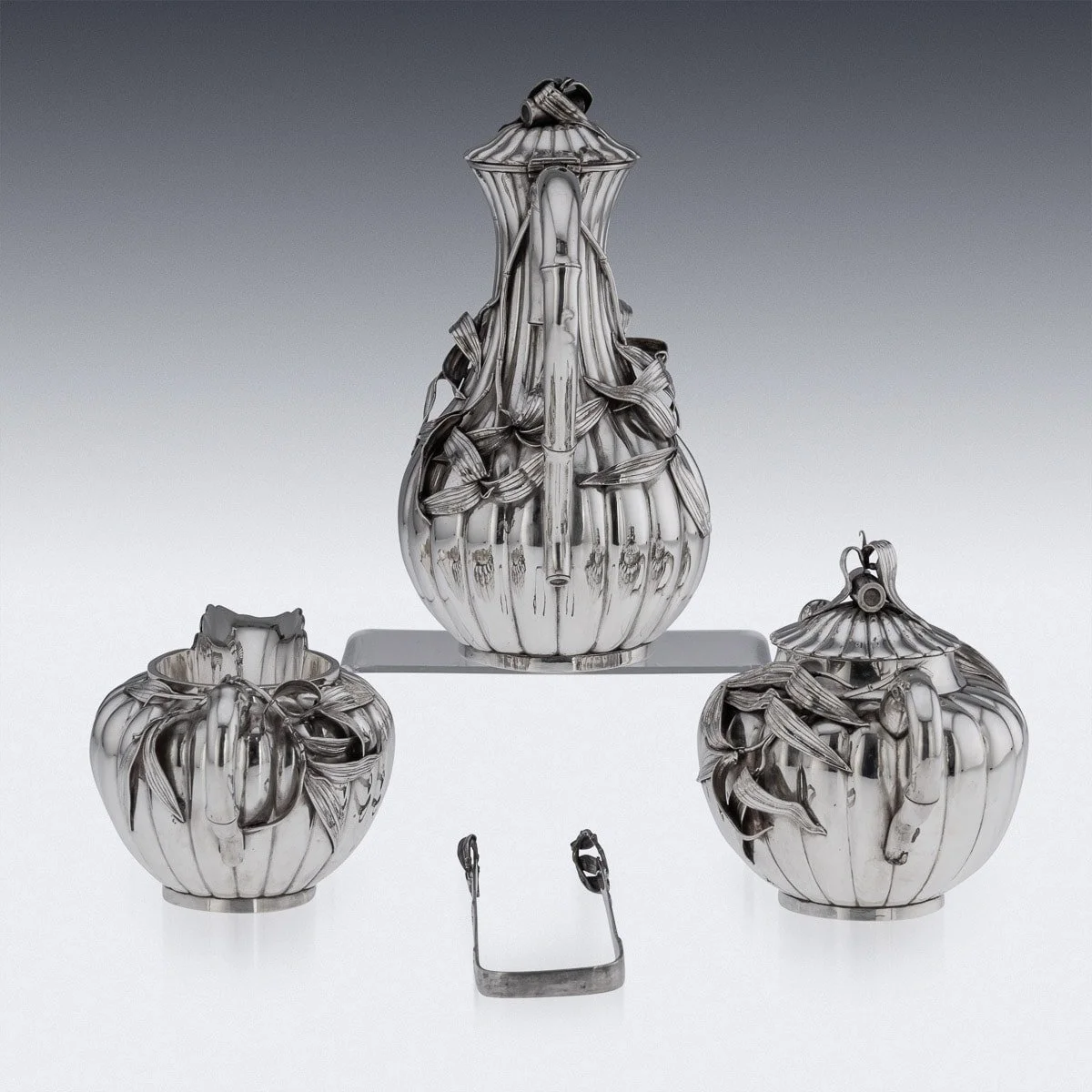 PUSHKIN ANTIQUES - ANTIQUE 20thC JAPANESE SOLID SILVER COFFEE SET ON TRAY, ARTHUR & BOND c.1900 - 06.jpg