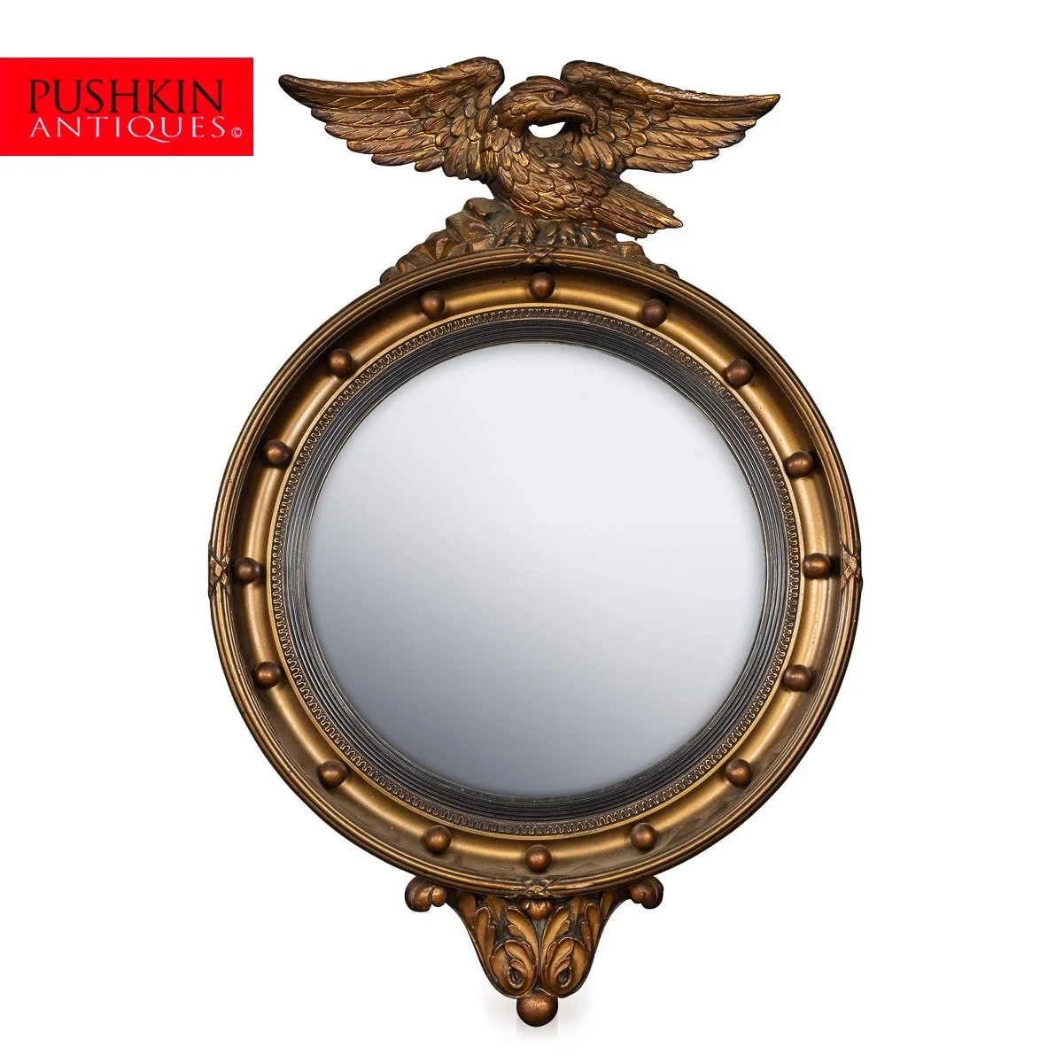 PUSHKIN ANTIQUES - 20thC ENGLISH WOOD & PLASTER FRAMED CONVEX MIRROR - 02.jpg