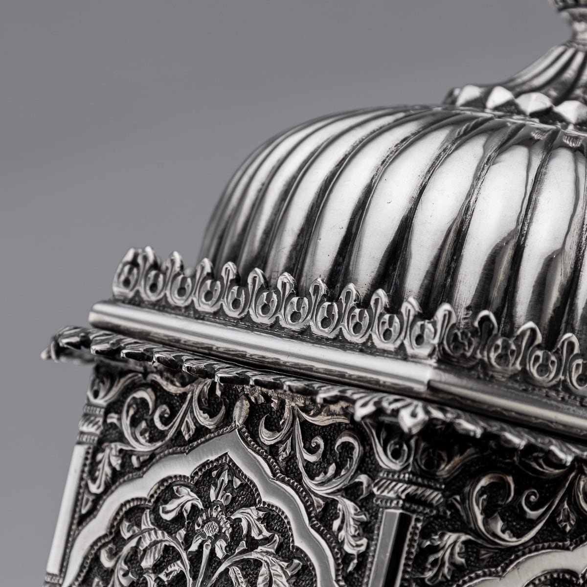 PUSHKINS.COM - ANTIQUE 19thC INDIAN KUTCH SOLID SILVER TEMPLE SHAPED TEA CADDY c.1880 - 1203.jpg