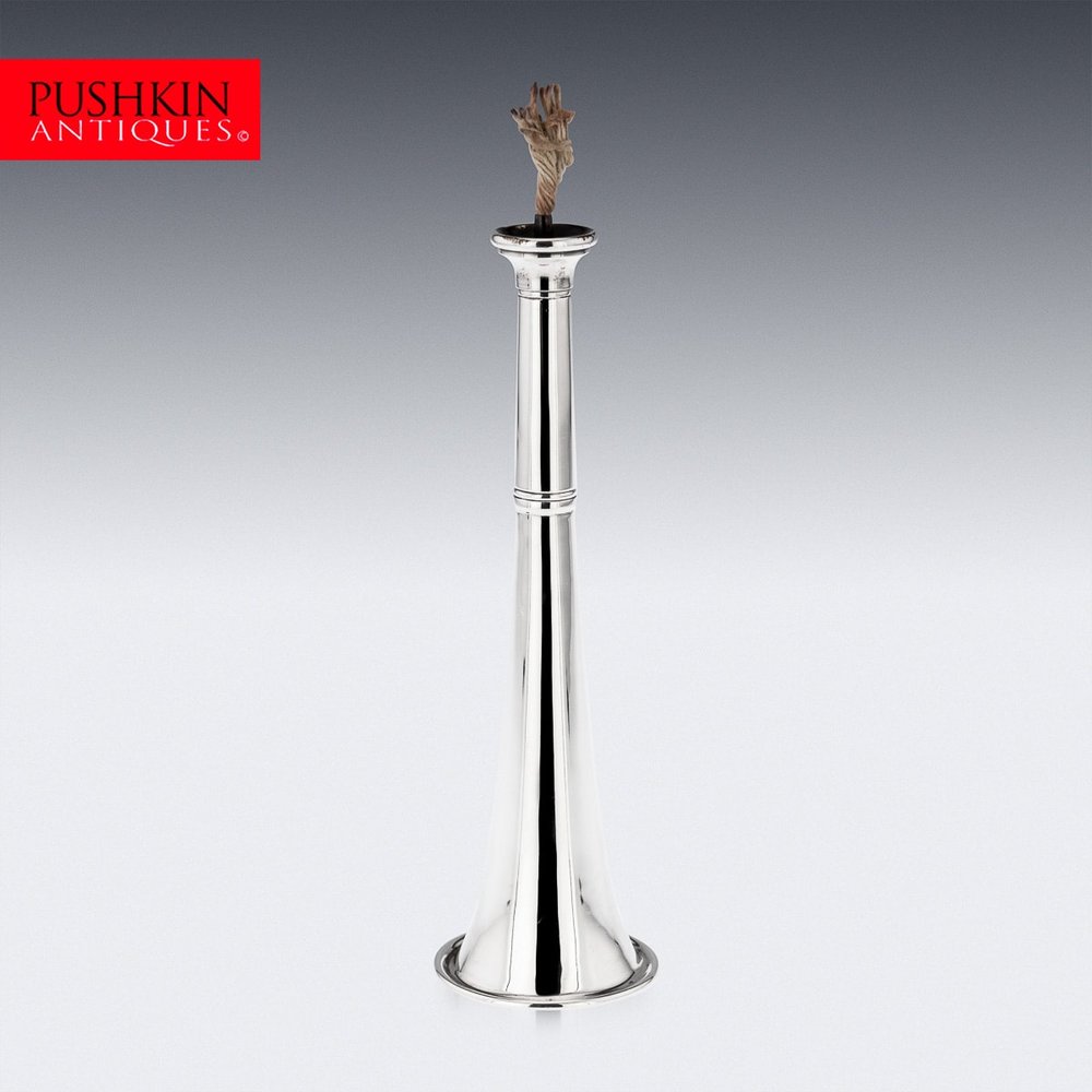PUSHKIN ANTIQUES - ANTIQUE 20thC SOLID SILVER 'HUNTING HORN' TABLE LIGHTER, LONDON c.1921 - 02.jpg