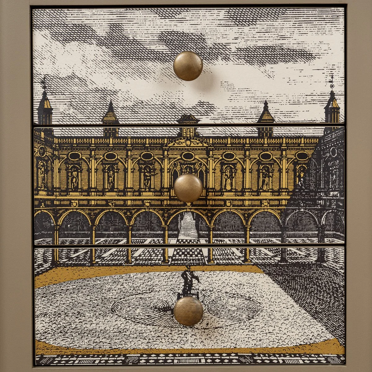 PAIR OF BEDSIDE DRAWERS DECORATED WITH 'PALLADIO' BY ZOFFANY WALLPAPER