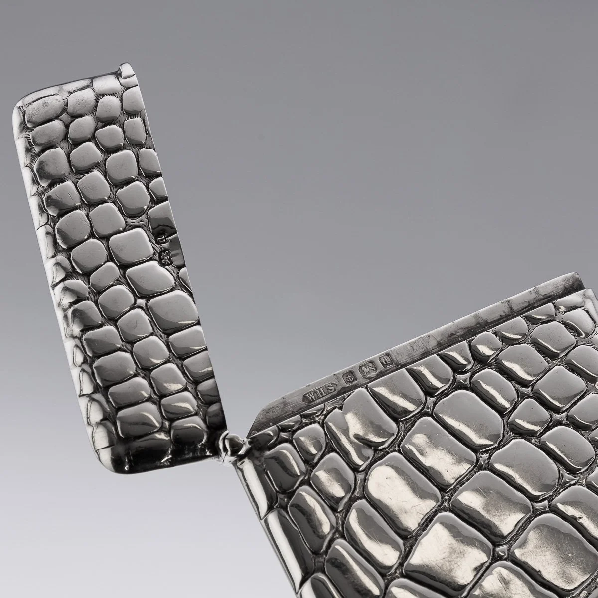 PUSHKIN ANTIQUES - ANTIQUE 20thC EDWARDIAN SOLID SILVER CROCODILE EFFECT CARD CASE c.1903 - 05.jpg
