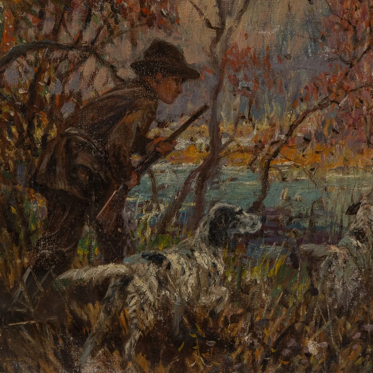 PUSHKIN ANTIQUES - ANTIQUE 20thC FRAMED HUNTING SCENE OIL ON CANVAS BY FREDERICK THOMAS DAWS c.1923 - 08.jpg