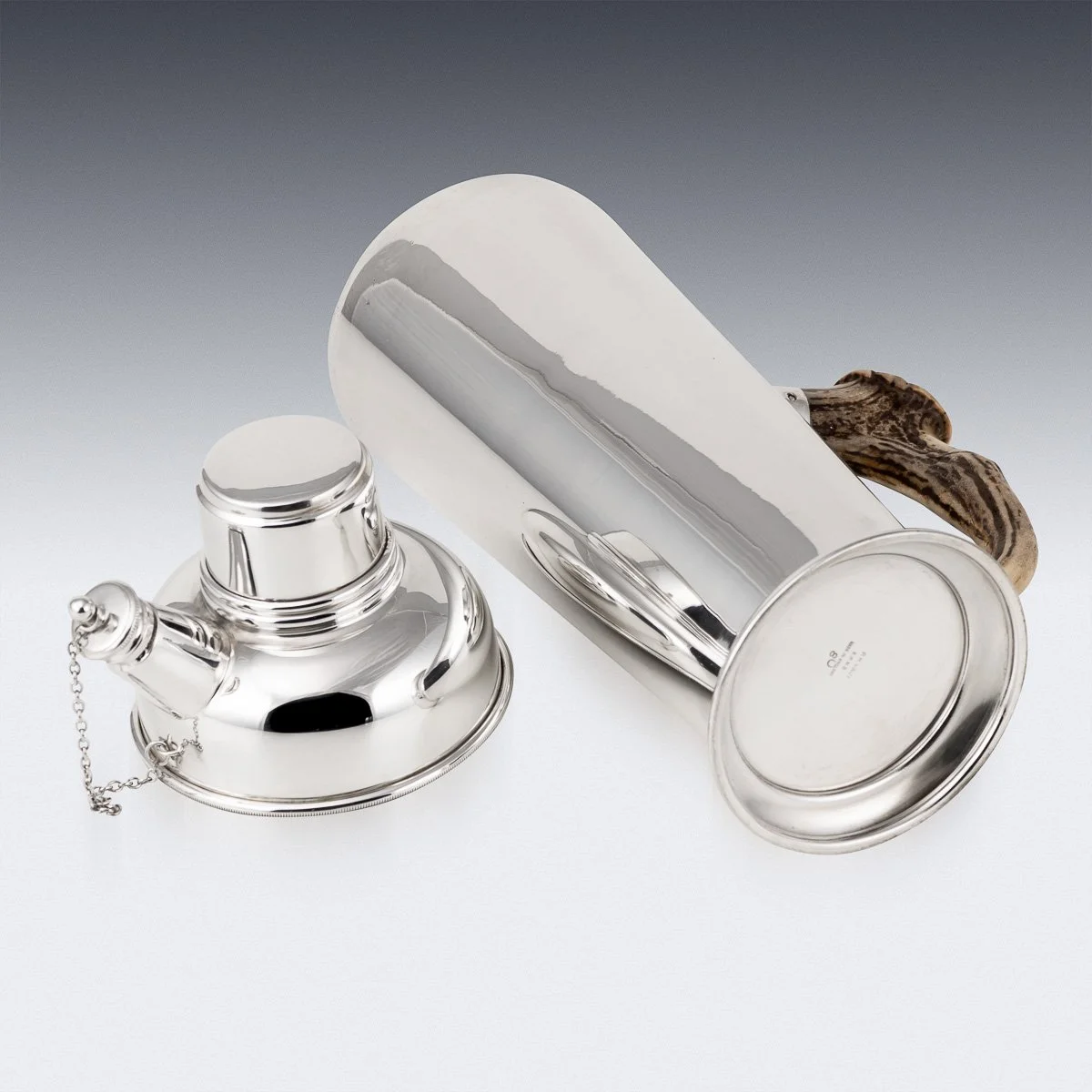 PUSHKIN ANTIQUES - SUPERB 20thC ANTLER HANDLED SILVER PLATED COCKTAIL SHAKER c.1930 - 07.jpg