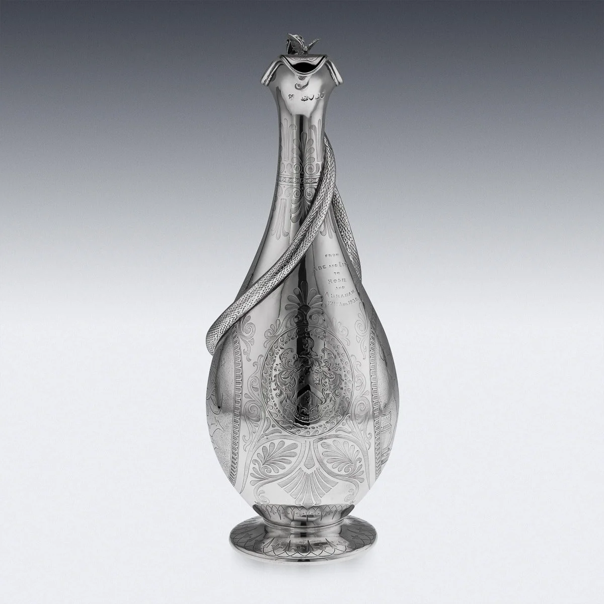 PUSHKIN ANTIQUES - ANTIQUE 19thC VICTORIAN SOLID SILVER SNAKE WINE JUG, BARNARDS c.1859 - 07.jpg