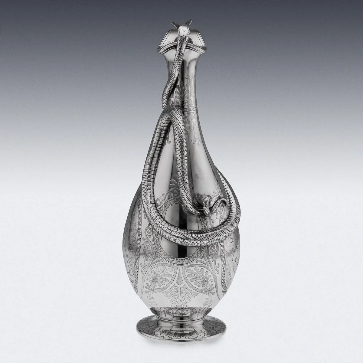 PUSHKIN ANTIQUES - ANTIQUE 19thC VICTORIAN SOLID SILVER SNAKE WINE JUG, BARNARDS c.1859 - 05.jpg