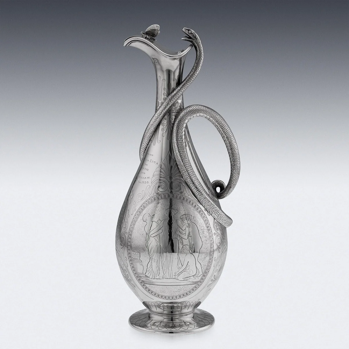 PUSHKIN ANTIQUES - ANTIQUE 19thC VICTORIAN SOLID SILVER SNAKE WINE JUG, BARNARDS c.1859 - 04.jpg