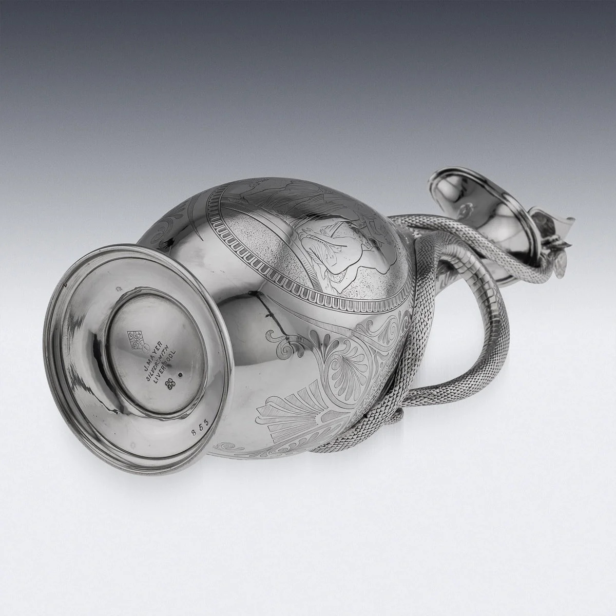 PUSHKIN ANTIQUES - ANTIQUE 19thC VICTORIAN SOLID SILVER SNAKE WINE JUG, BARNARDS c.1859 - 09.jpg