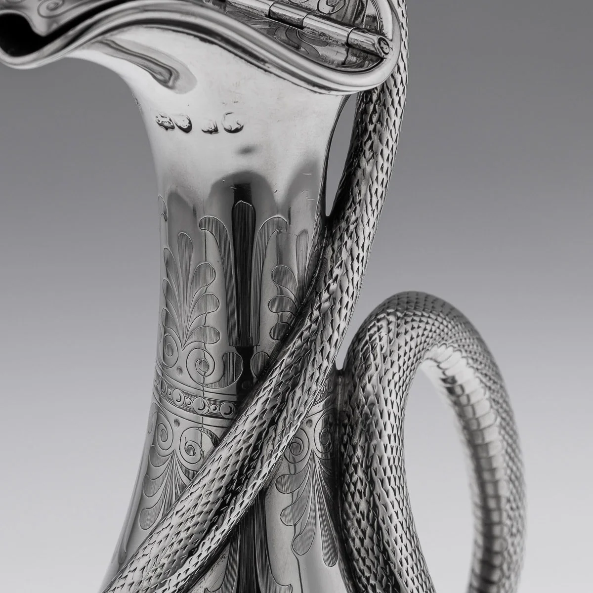 PUSHKIN ANTIQUES - ANTIQUE 19thC VICTORIAN SOLID SILVER SNAKE WINE JUG, BARNARDS c.1859 - 11.jpg