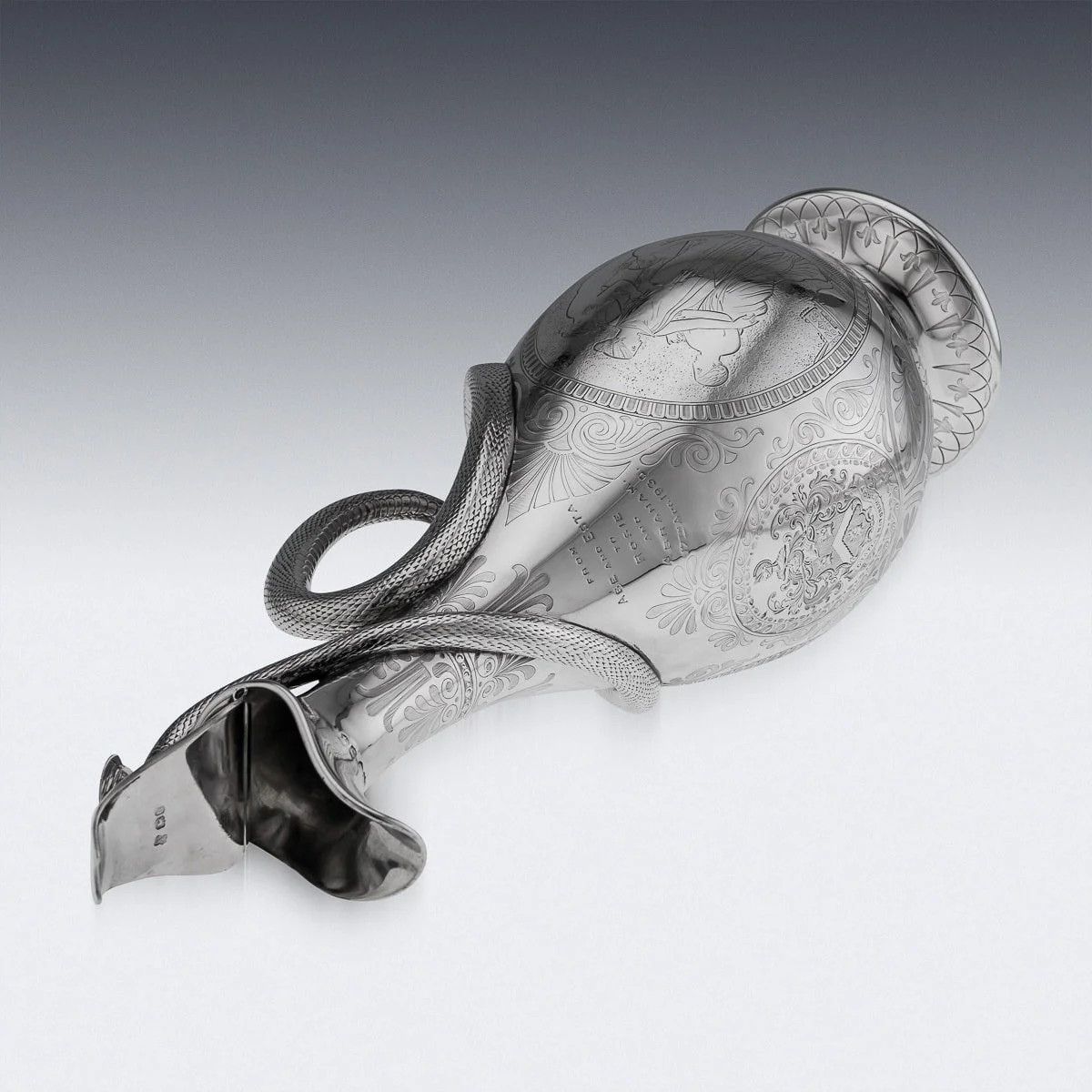 PUSHKIN ANTIQUES - ANTIQUE 19thC VICTORIAN SOLID SILVER SNAKE WINE JUG, BARNARDS c.1859 - 08.jpg