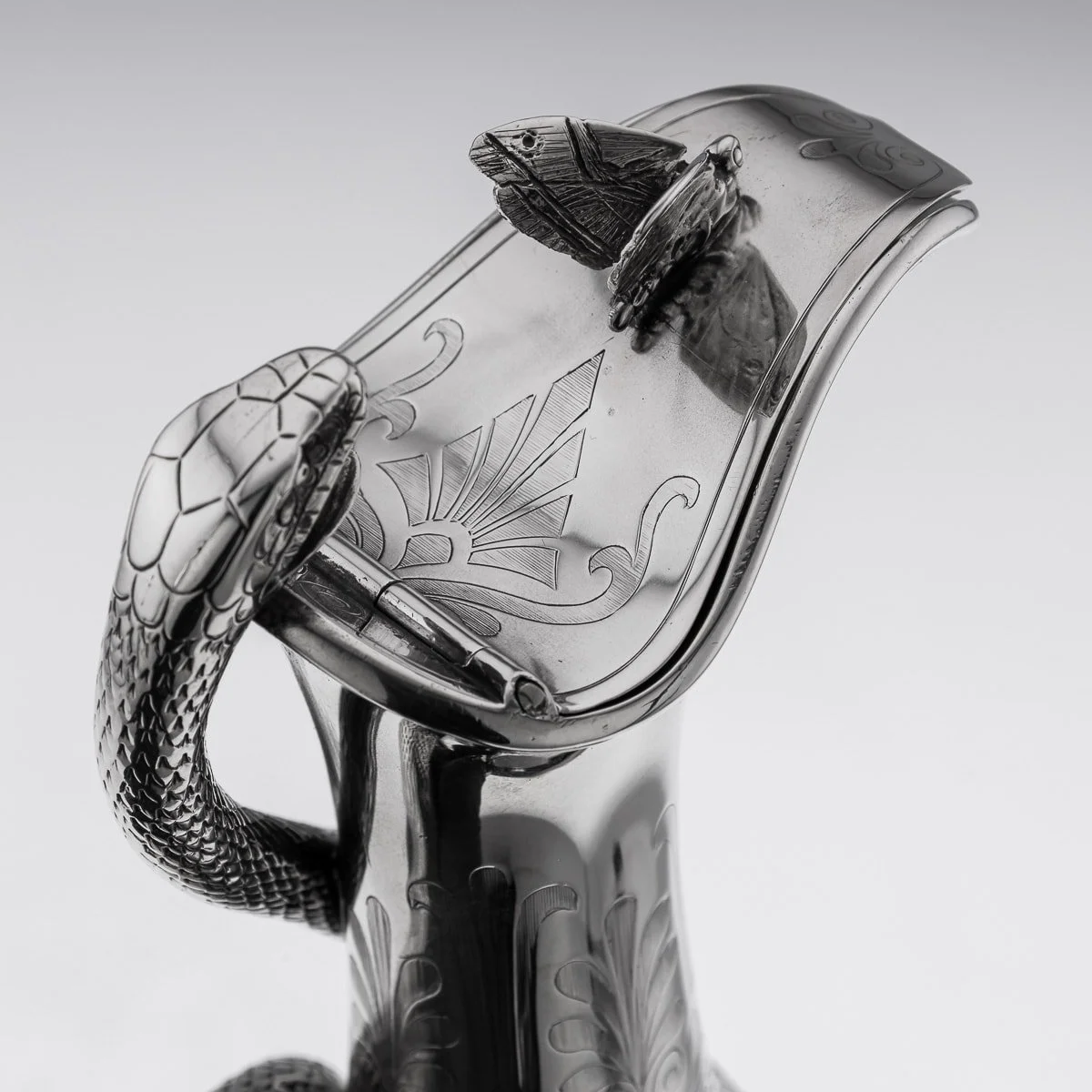 PUSHKIN ANTIQUES - ANTIQUE 19thC VICTORIAN SOLID SILVER SNAKE WINE JUG, BARNARDS c.1859 - 14.jpg