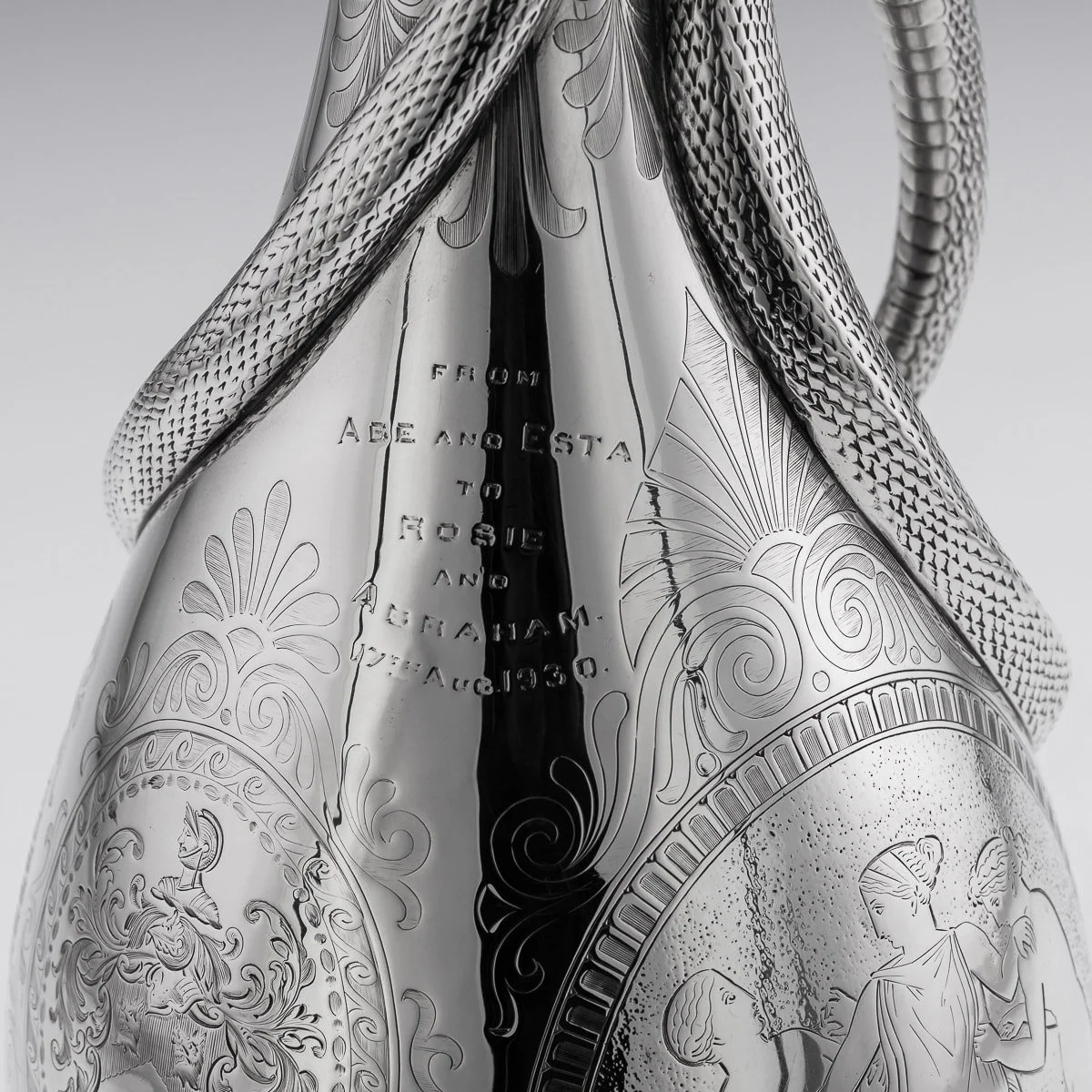 PUSHKIN ANTIQUES - ANTIQUE 19thC VICTORIAN SOLID SILVER SNAKE WINE JUG, BARNARDS c.1859 - 16.jpg