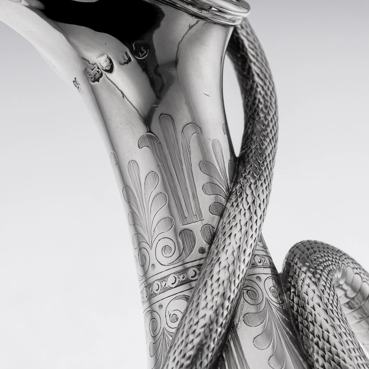 PUSHKIN ANTIQUES - ANTIQUE 19thC VICTORIAN SOLID SILVER SNAKE WINE JUG, BARNARDS c.1859 - 18.jpg