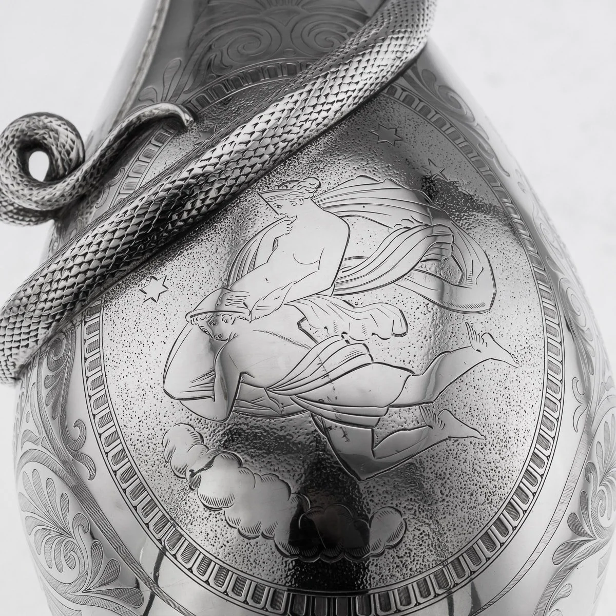 PUSHKIN ANTIQUES - ANTIQUE 19thC VICTORIAN SOLID SILVER SNAKE WINE JUG, BARNARDS c.1859 - 30.jpg
