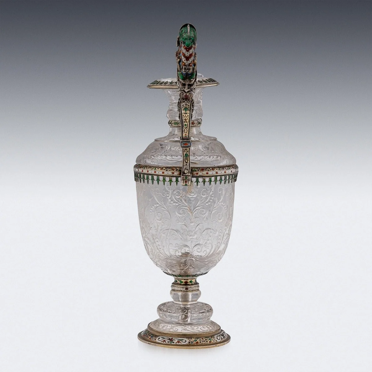 PUSHKIN ANTIQUES - ANTIQUE 19thC AUSTRIAN SILVER, ENAMEL & ROCK CRYSTAL EWER, RUDOLF LINKE c.1890 - 05.jpg