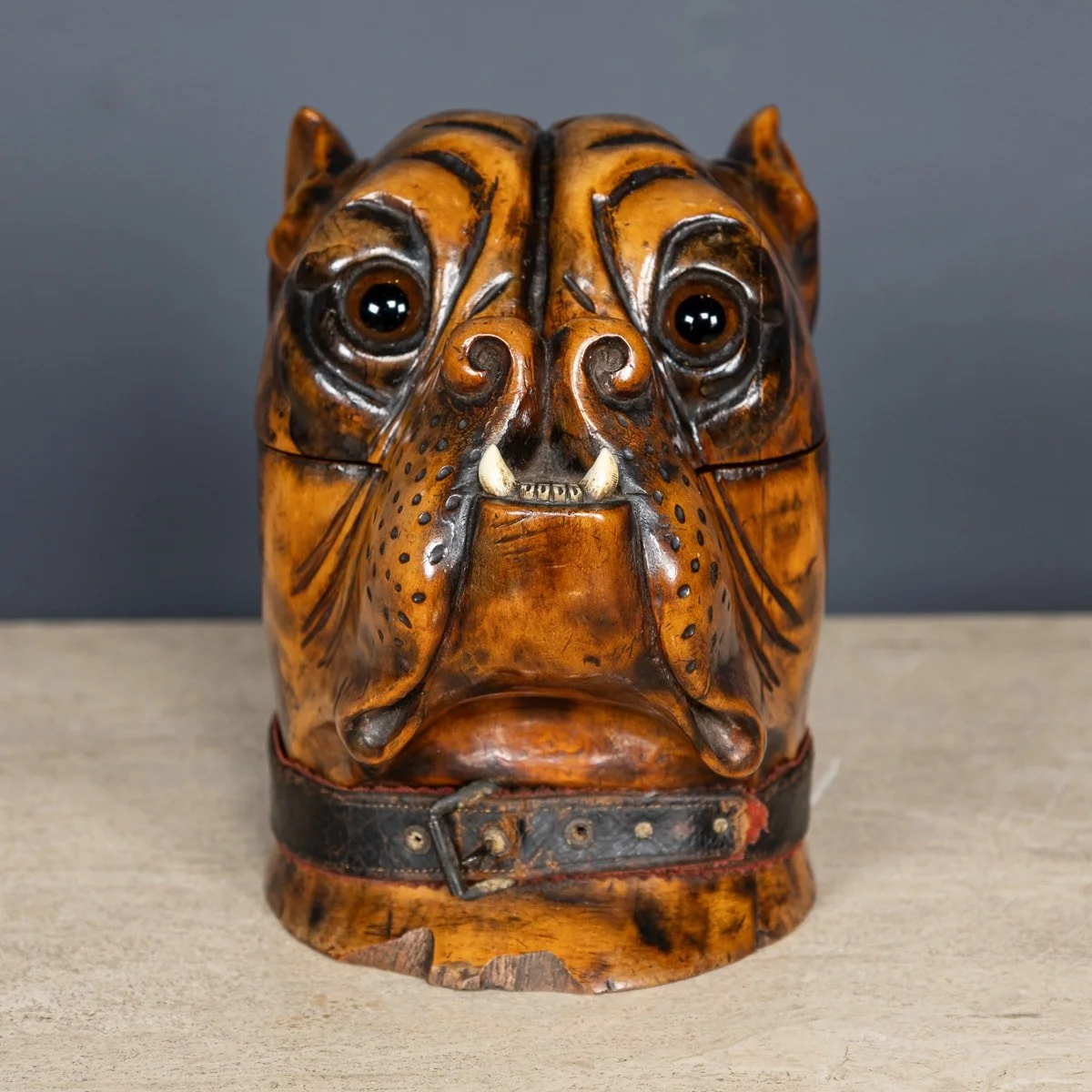 PUSHKIN ANTIQUES - ANTIQUE 19thC VICTORIAN LIGNUM VITAE BULLDOG TOBACCO JAR c.1890 - 04.jpg