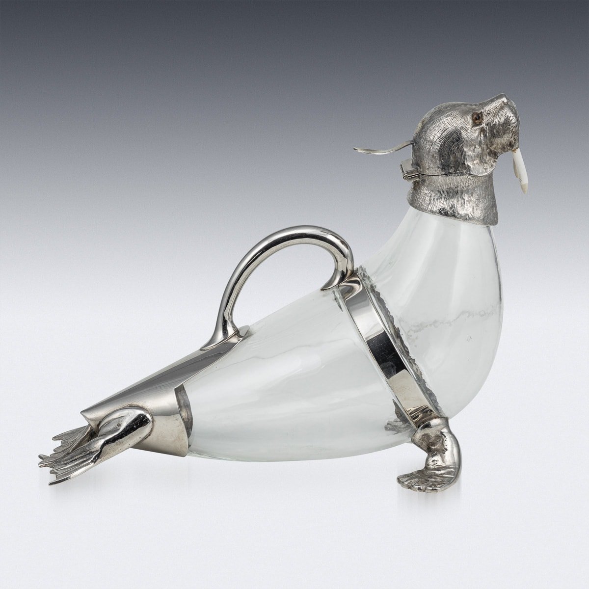 PUSHKIN ANTIQUES - ANTIQUE 19thC VICTORIAN SILVER PLATE MOUNTED NOVELTY WALRUS CLARET JUG c.1880 - 05.jpg