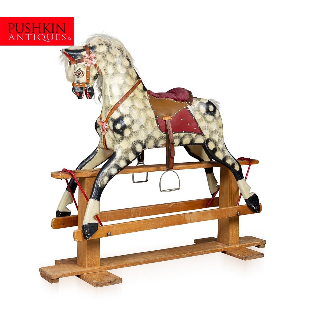 20th CENTURY WOODEN CHILDS ROCKING HORSE BY COLLINSON, ENGLAND c.1930