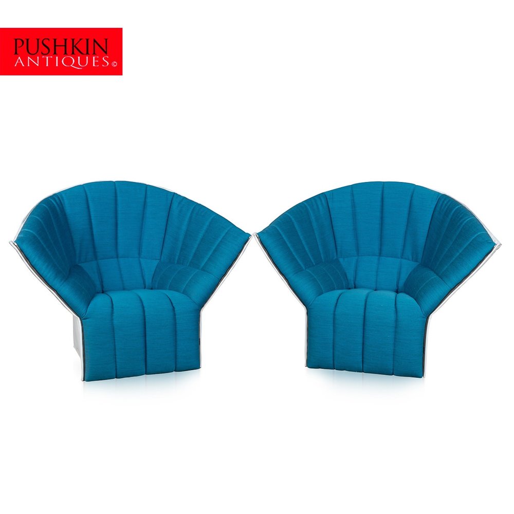 PUSHKIN ANTIQUES - PAIR OF 20thC %22MOEL%22 ICE BLUE LOVE SEATS BY INGA SAMPE' FOR LIGNE ROSET, FRANCE - 02.jpg