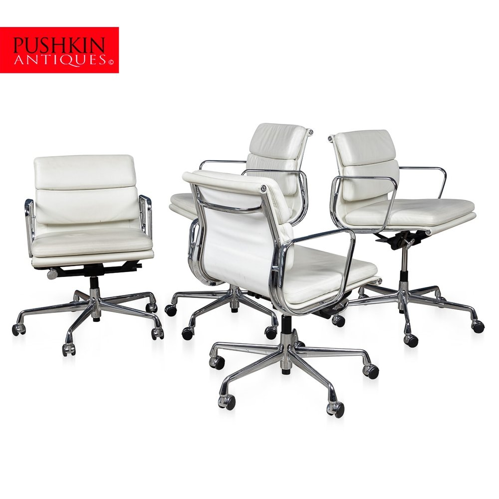 SET OF FOUR EA217 EAMES CHAIRS IN "WHITE SNOW" LEATHER BY VITRA