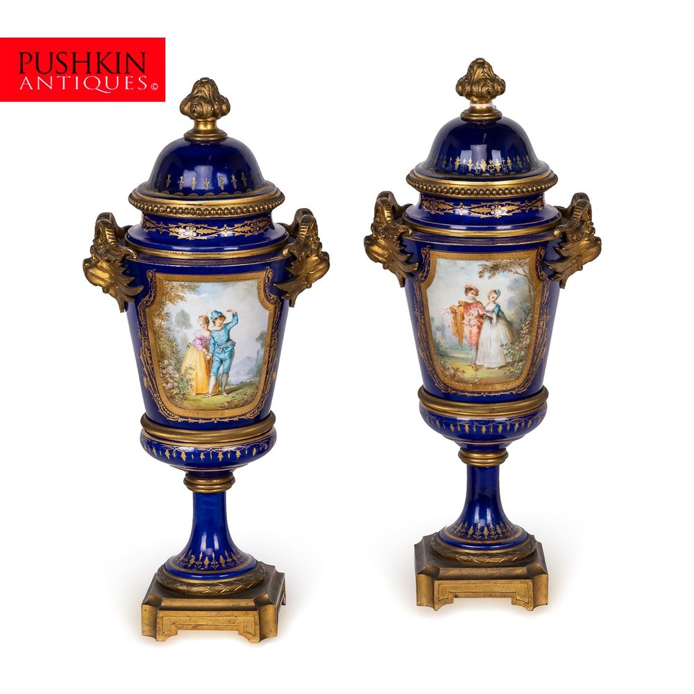 PUSHKIN ANTIQUES - ANTIQUE 19thC SÈVRES ORMOLU MOUNTED VASES WITH COVERS c.1870 - 02.jpg