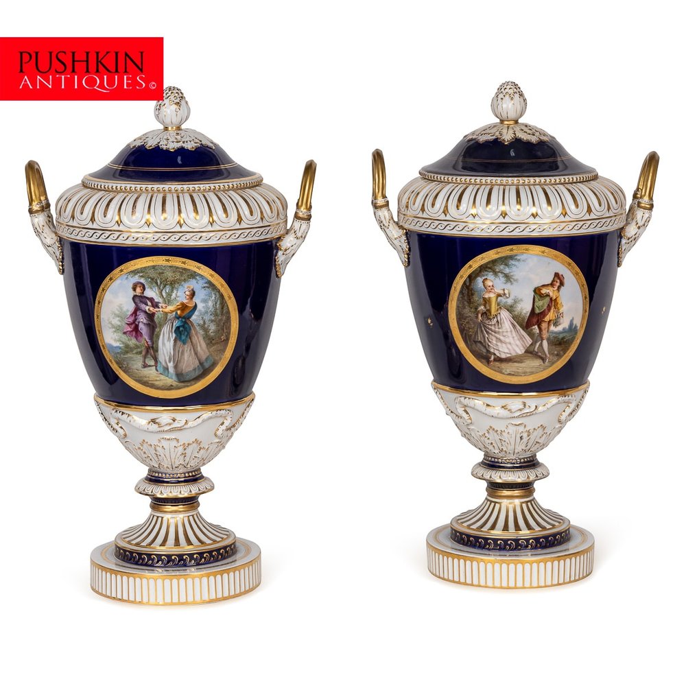PUSHKIN ANTIQUES - ANTIQUE 19thC GERMAN KPM PORCELAIN TWO-HANDLED VASES AND COVERS c.1890 - 02.jpg