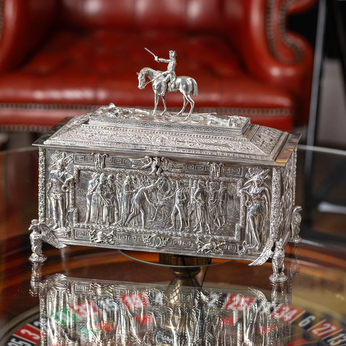 PUSHKIN ANTIQUES - ANTIQUE 20thC GERMAN SOLID SILVER %22THE TRIUMPH OF NAPOLEON%22 CASKET c.1900 - 03.jpg