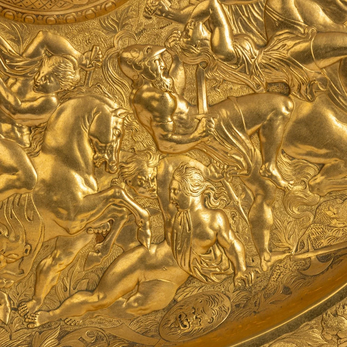 PUSHKIN ANTIQUES - ANTIQUE 19thC VICTORIAN PAIR OF GILT METAL REPOUSSE WALL CHARGERS c.1870 - 10.jpg