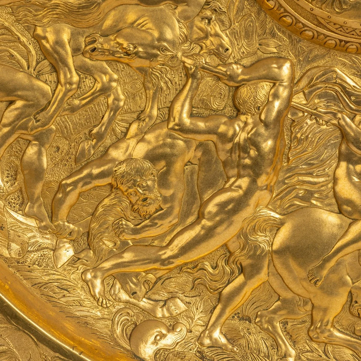 PUSHKIN ANTIQUES - ANTIQUE 19thC VICTORIAN PAIR OF GILT METAL REPOUSSE WALL CHARGERS c.1870 - 12.jpg