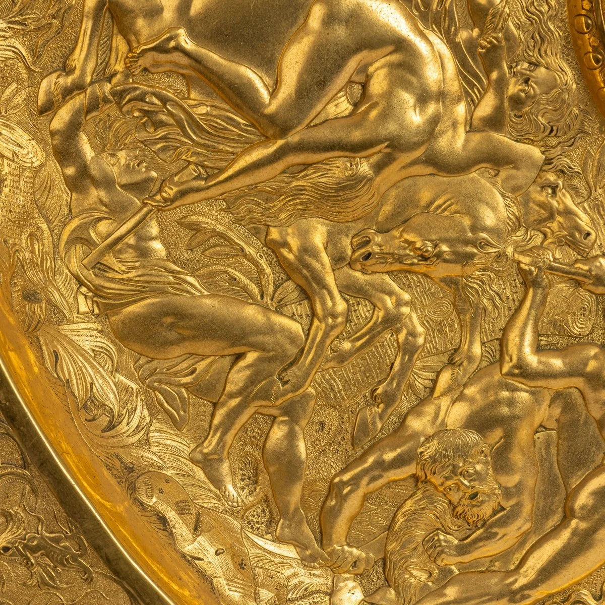 PUSHKIN ANTIQUES - ANTIQUE 19thC VICTORIAN PAIR OF GILT METAL REPOUSSE WALL CHARGERS c.1870 - 13.jpg